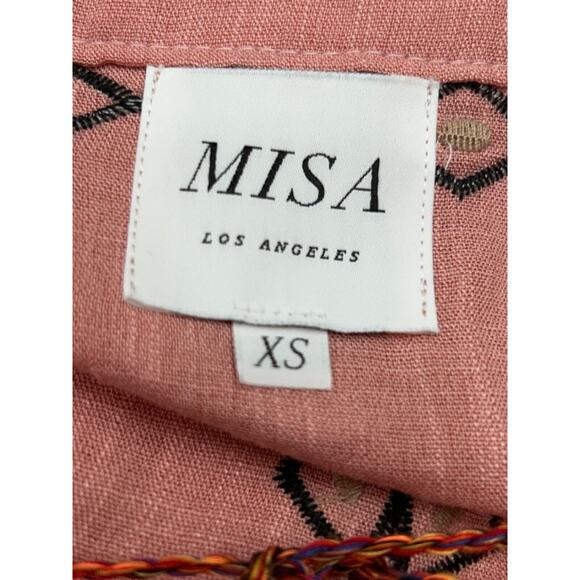 Misa Boho Dress Womens XS Pink Viscose Embroidered Tie Waist V Neck Drawstring - Picture 11 of 16